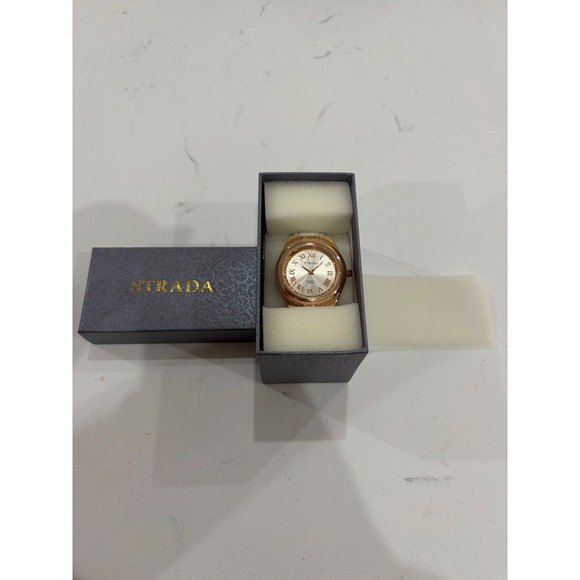 Strada Accessories - Strada Womens Rose Gold Tone Quartz Watch White Faux Leather Roman Numerals